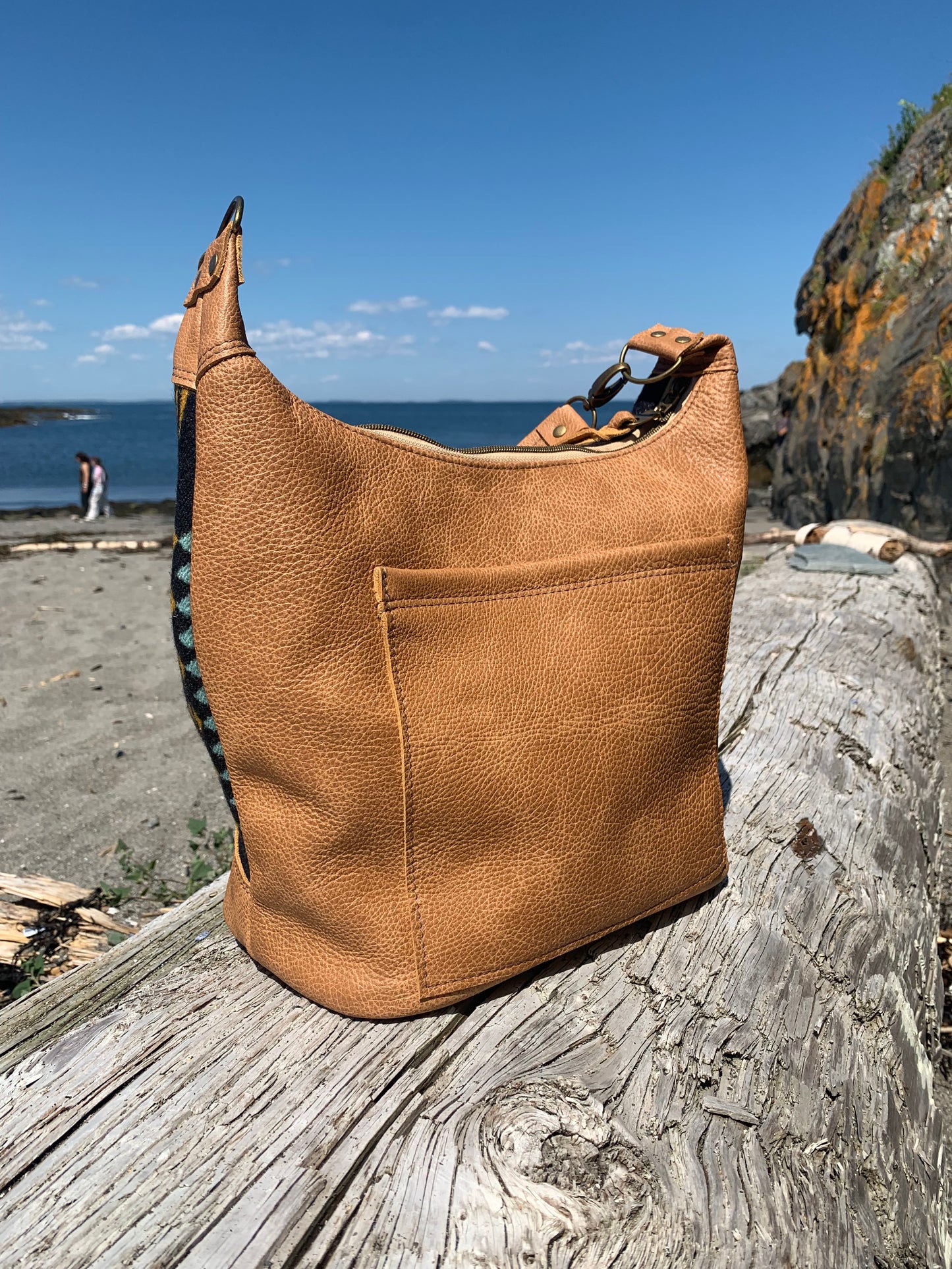 Jasper Bucket bag, Rancho Arroyo black wool, caramel leather