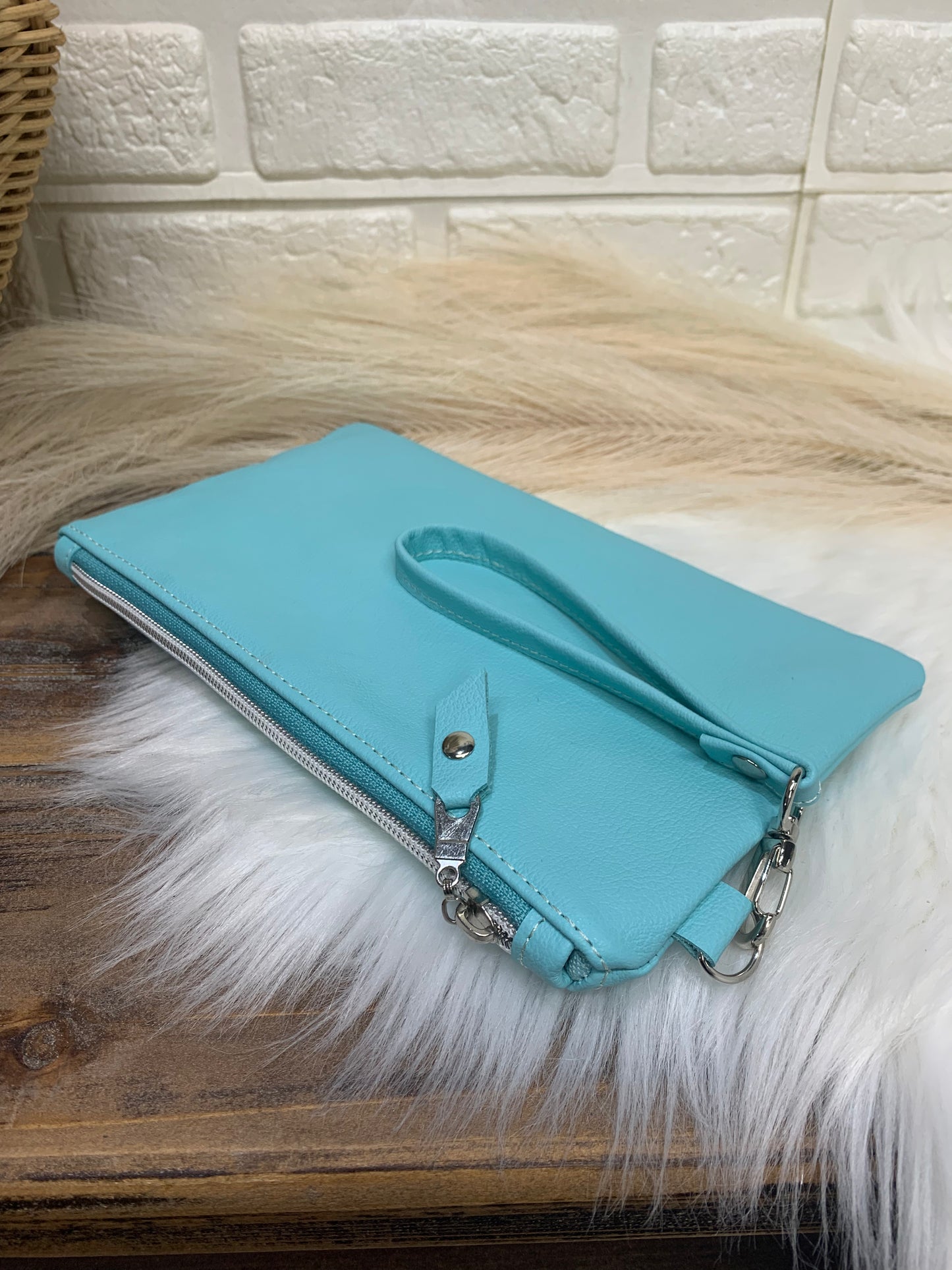 Aqua Leather wristlet wallet clutch