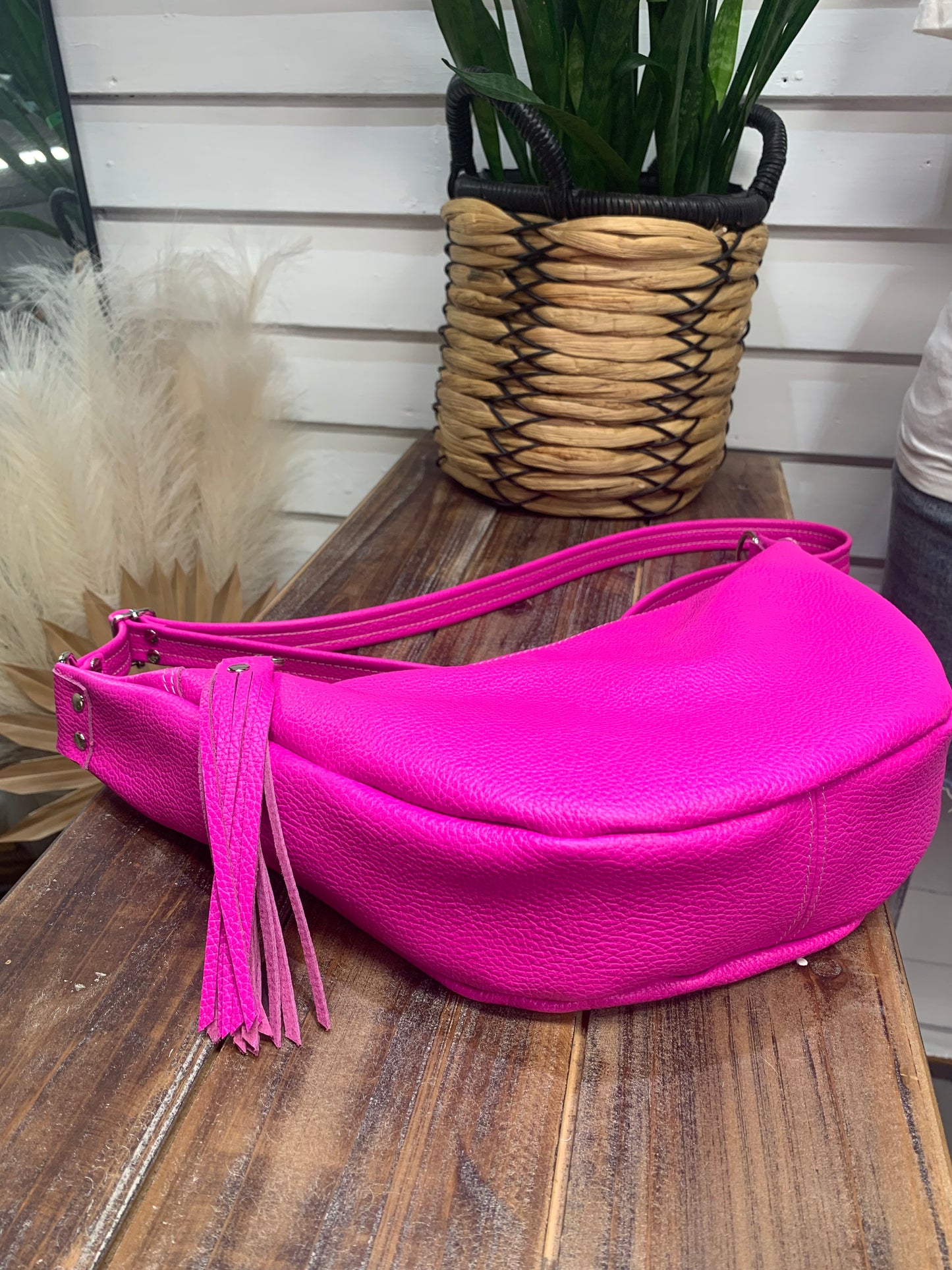 Half moon crossbody hobo bag Dream Pink Italian leather