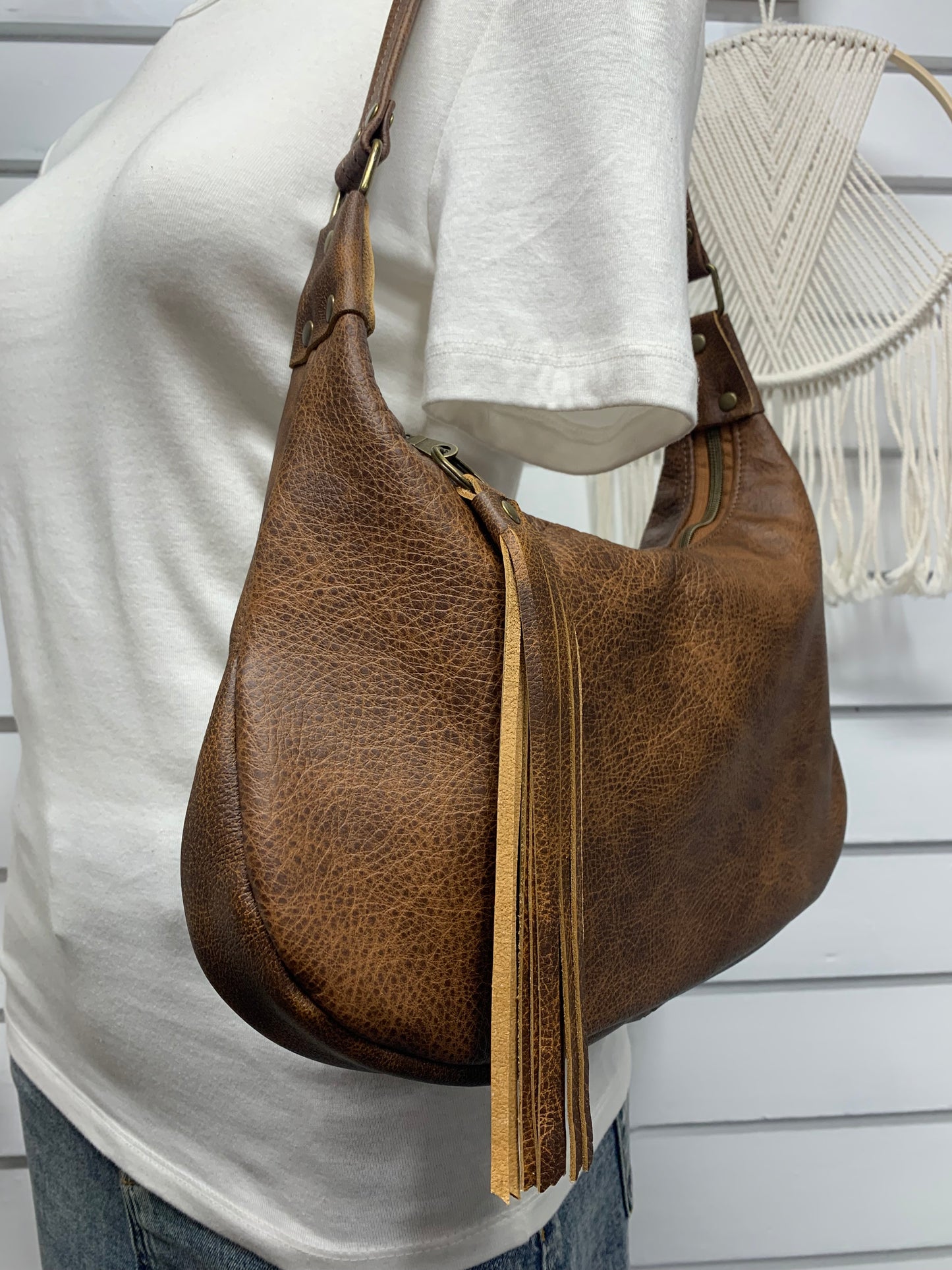 Small hobo bag Saddle brown leather, shoulder strap