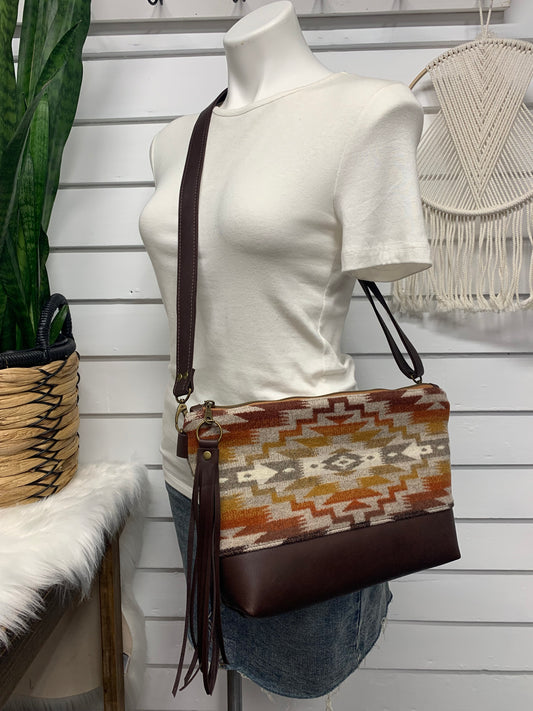 XL Ruby crossbody bag, Mesilla wool, waxed dark brown leather