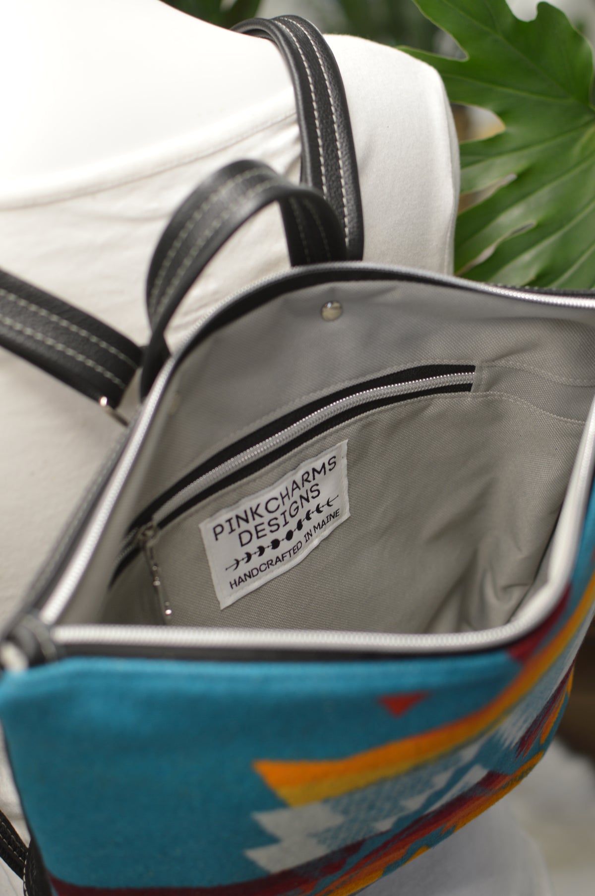 Backpack Overall Turquoise wool,  black leather