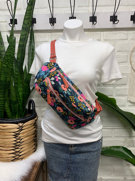 Jade Sling bag Rosa Floral and leather crossbody, Fanny pack