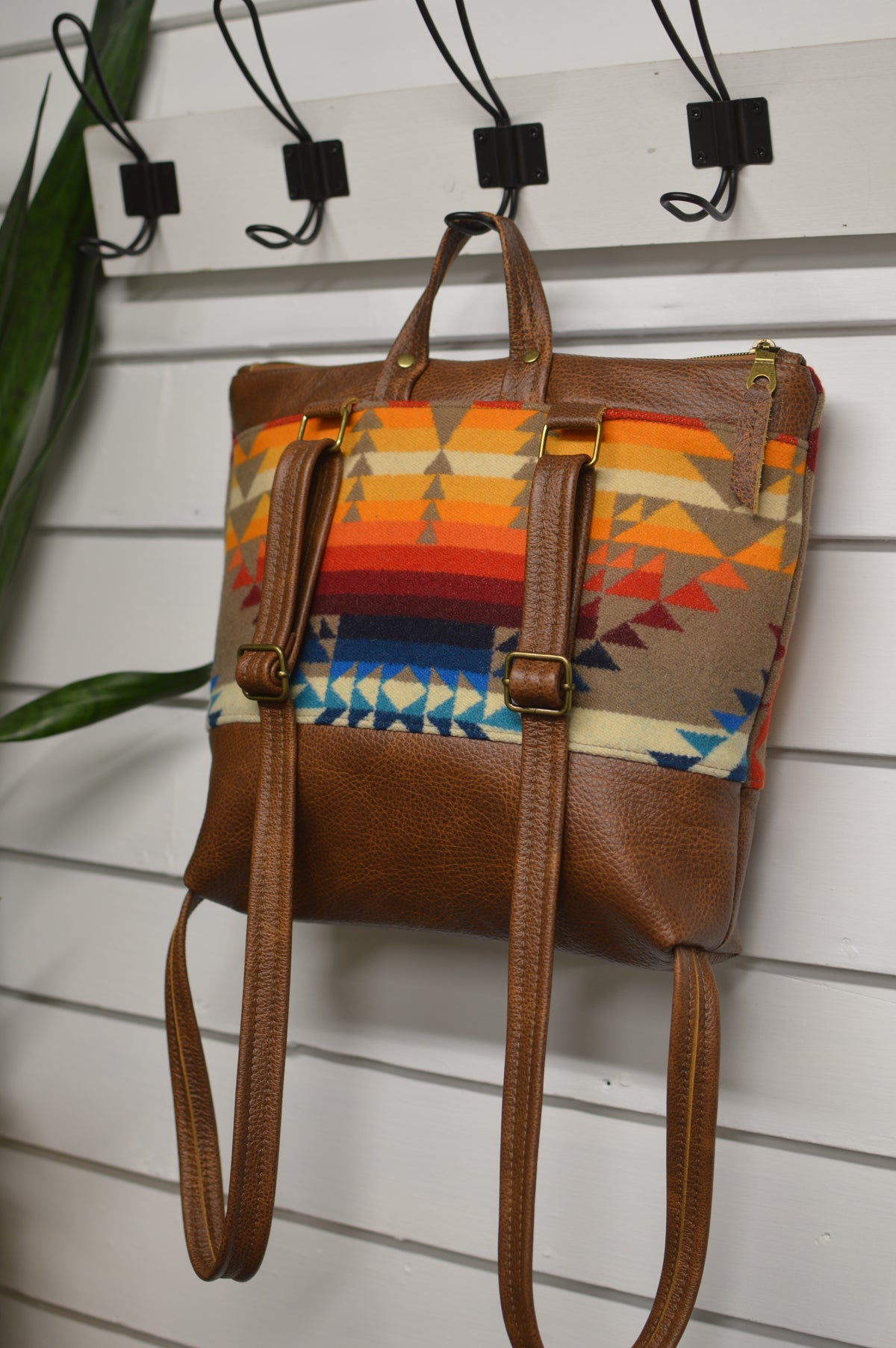 Backpack Pilot Rock wool, saddle brown leather