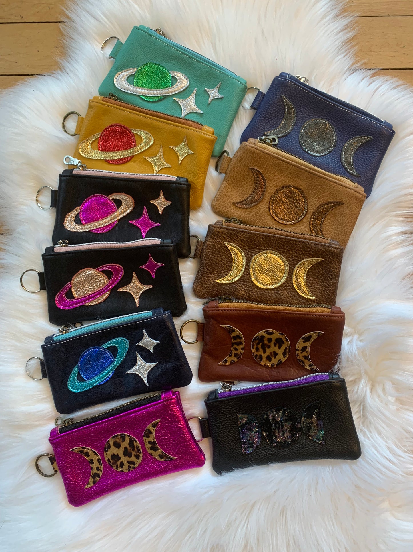 Appliqué Leather card clutch, 6”x3.5” clutch