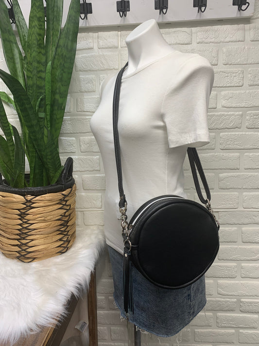 Moonstone crossbody bag, black leather, Circle bag