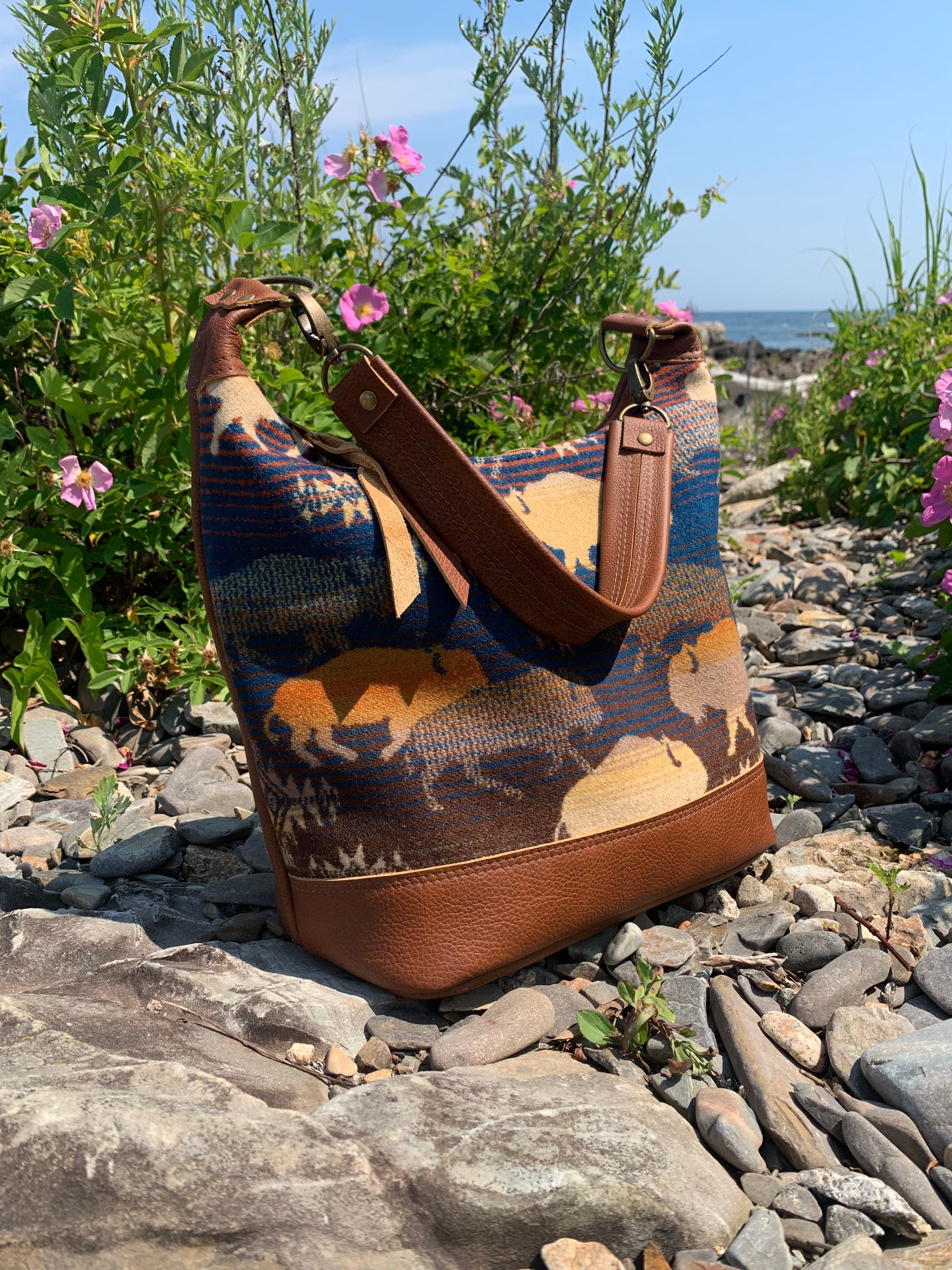 Buffalo wool Jasper Bucket bag, spice brown leather