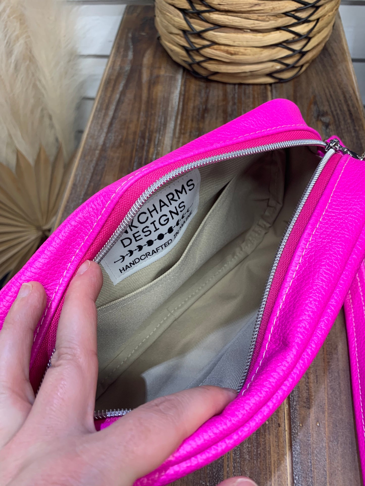 Emerald crossbody bag, Dream Pink Italian pebble grain leather
