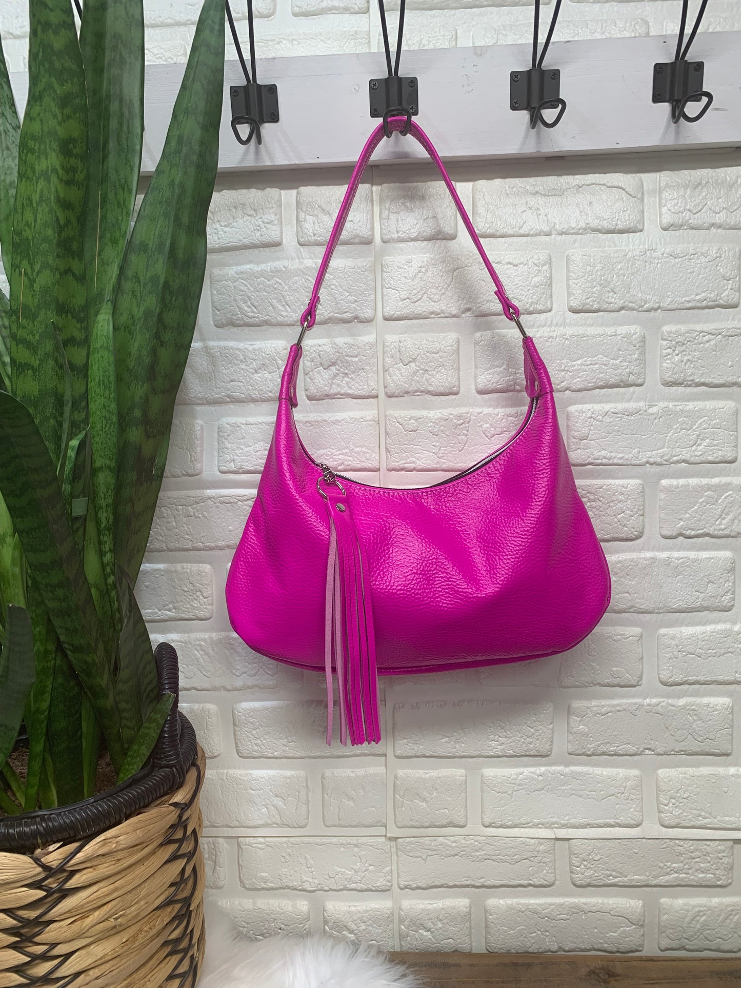 Small hobo bag Dream Pink Italian leather, shoulder strap