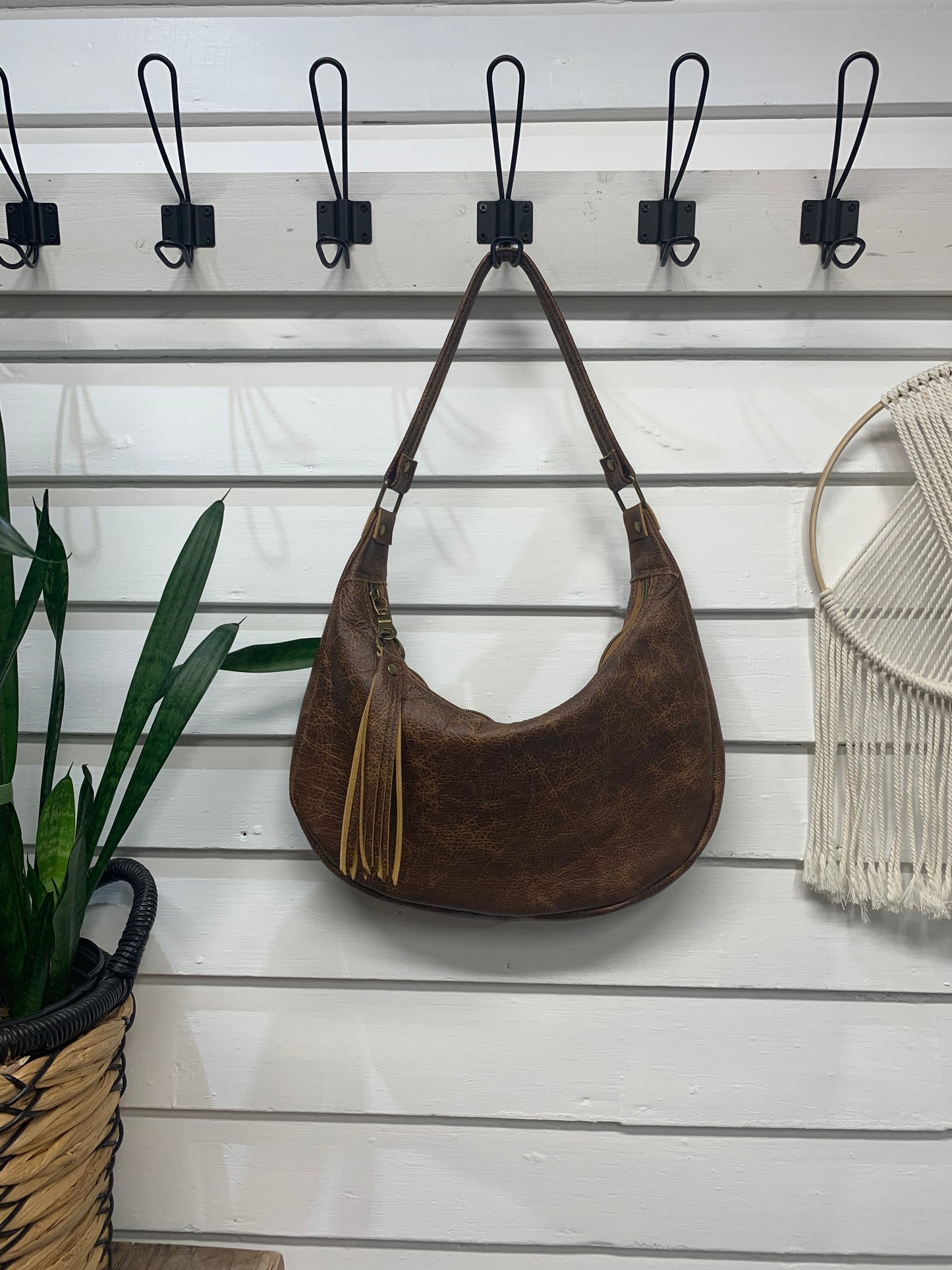 Garnet small hobo bag Saddle brown leather, shoulder strap
