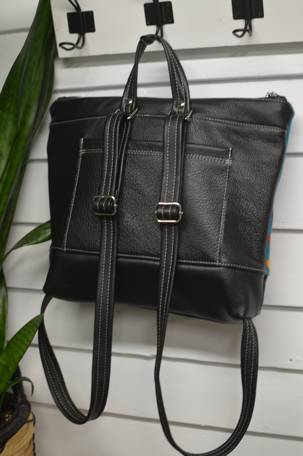Backpack Overall Turquoise wool,  black leather