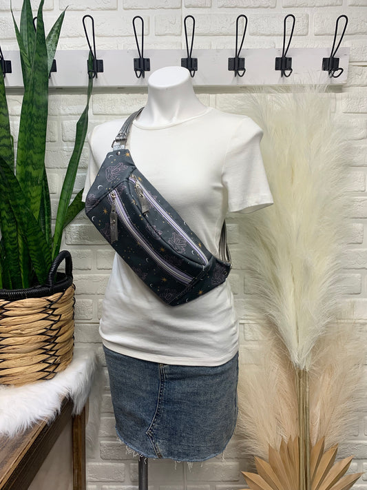 Jade Sling bag gemstone canvas and Metallic leather crossbody