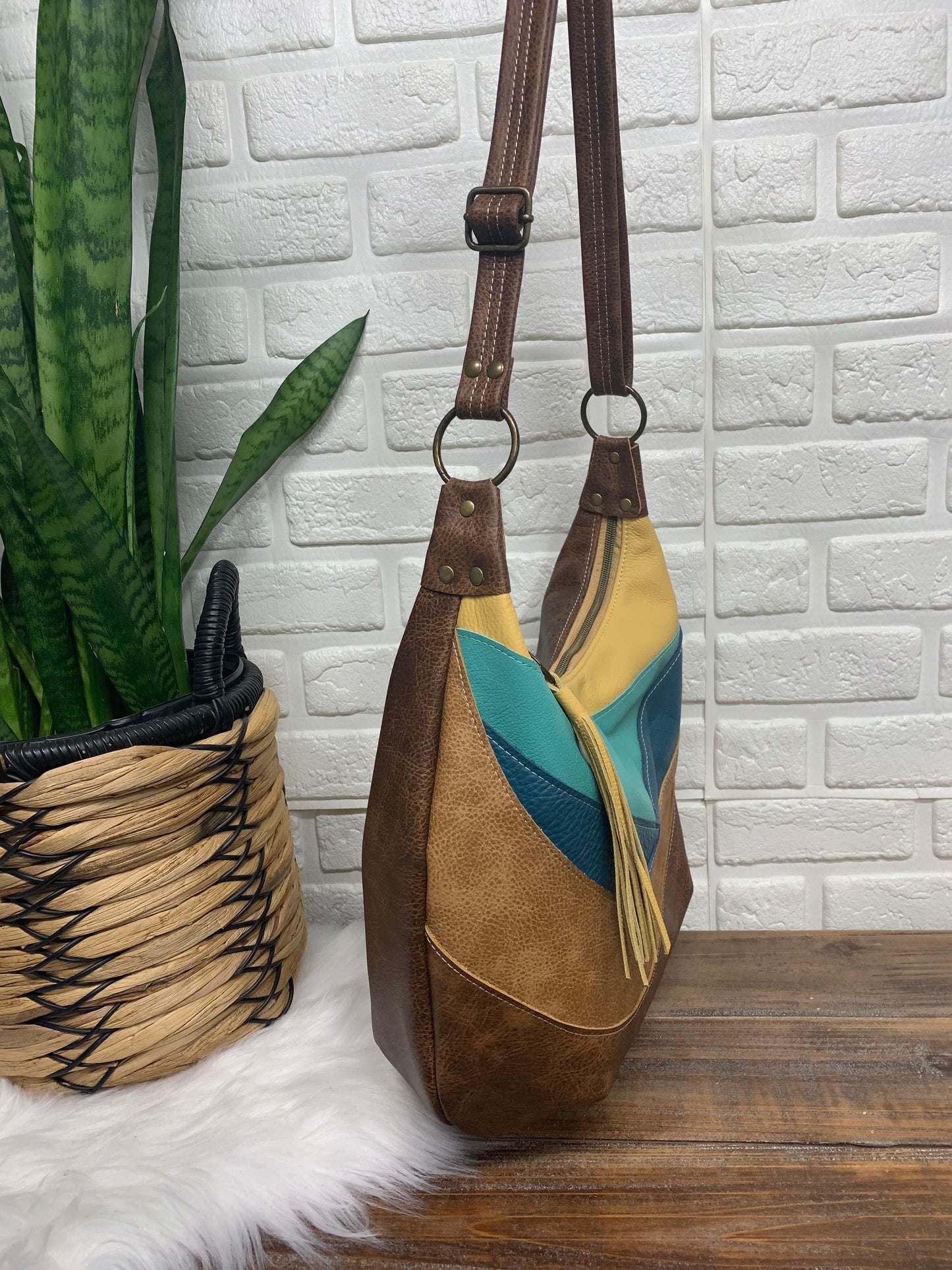 Patchwork leather hobo bag, beach