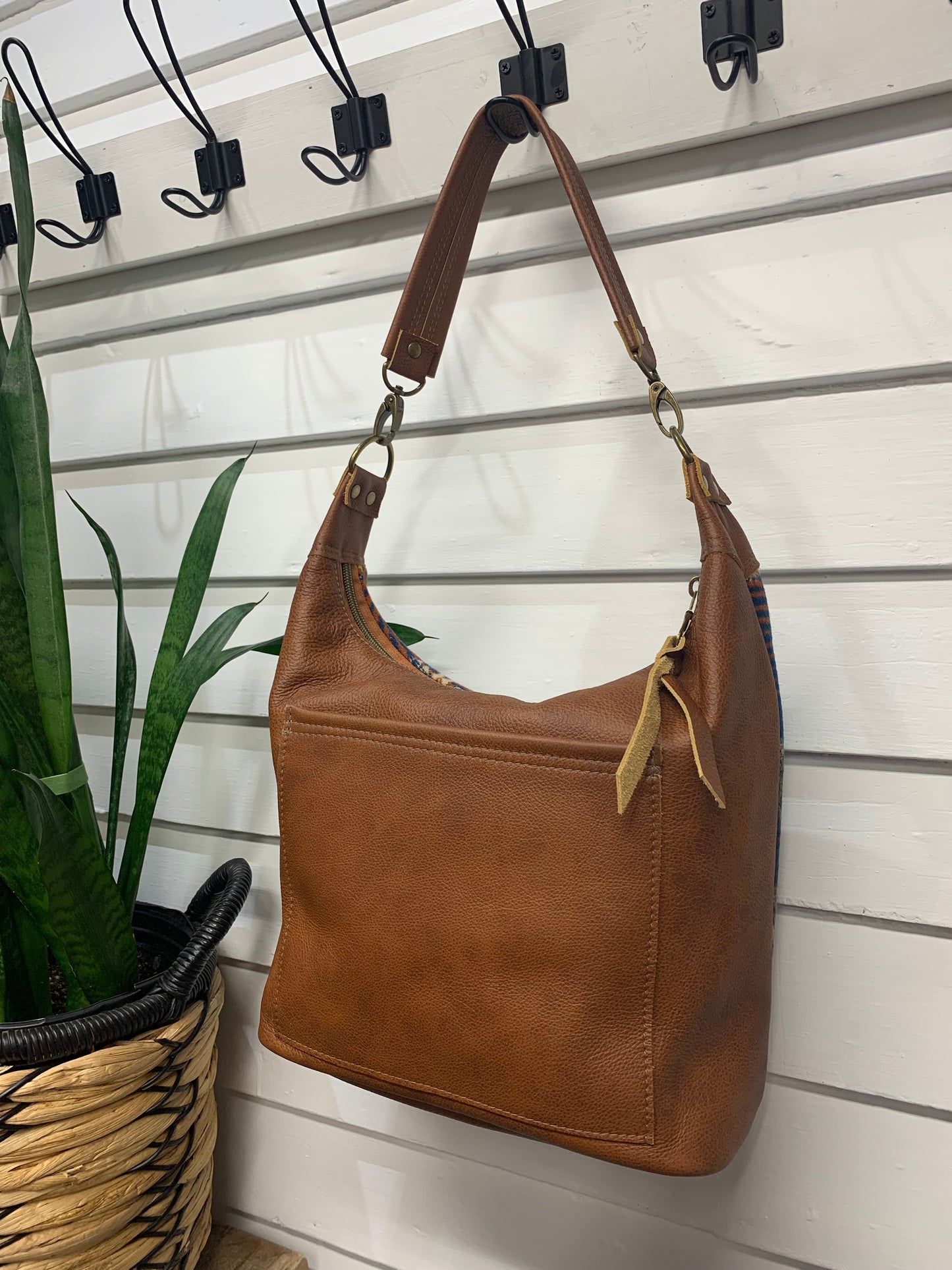 Buffalo wool Jasper Bucket bag, spice brown leather