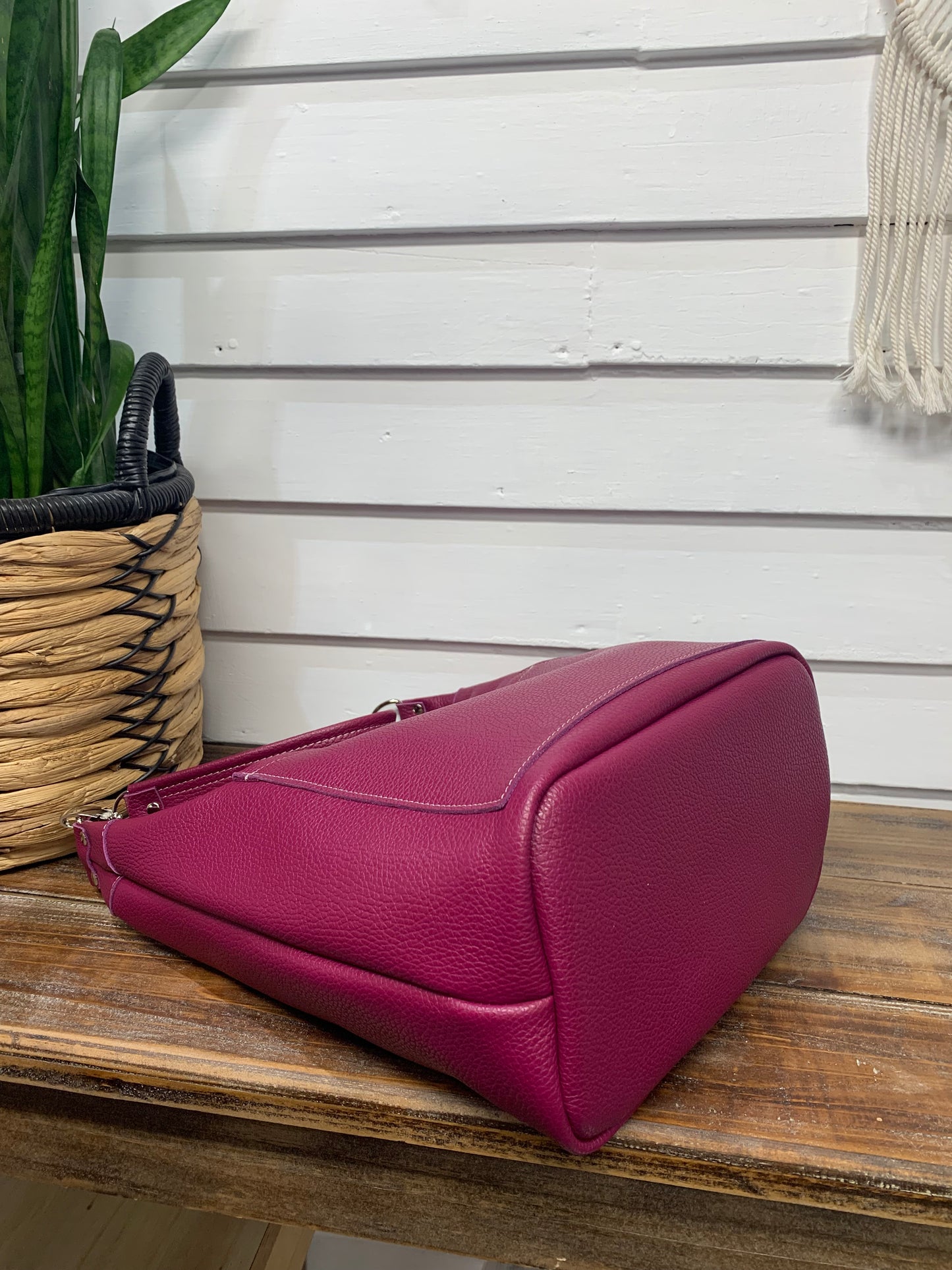 Jasper Bucket bag, Berry Italian pebble grain leather