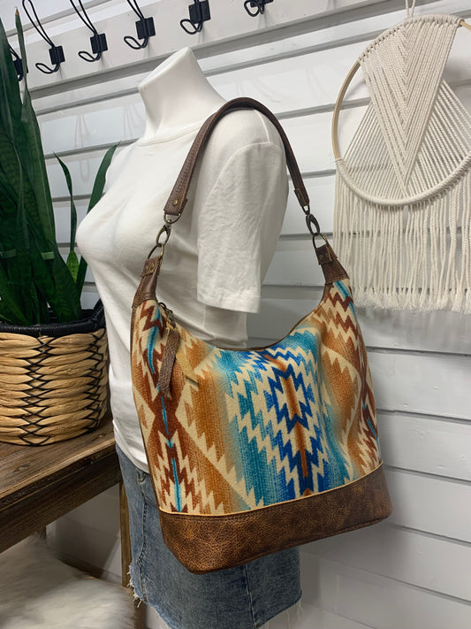 Jasper Bucket bag, Pagosa Springs wool, saddle brown leather