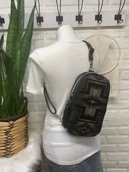 Citrine Sling backpack Harding black wool and Black leather
