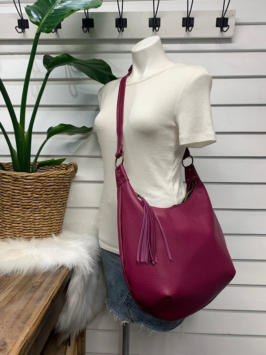 Onyx hobo bag, Berry Italian pebble grain leather crossbody