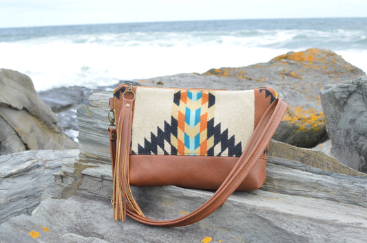 XL Ruby crossbody bag, Rancho Arroyo wool, spice brown genuine leather