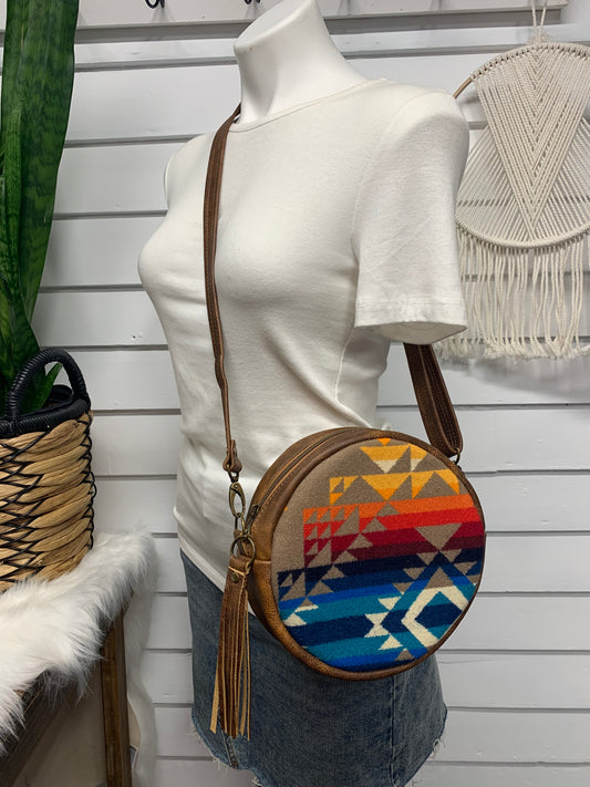 Moonstone crossbody bag, Pilot rock wool, brown leather, Canteen bag
