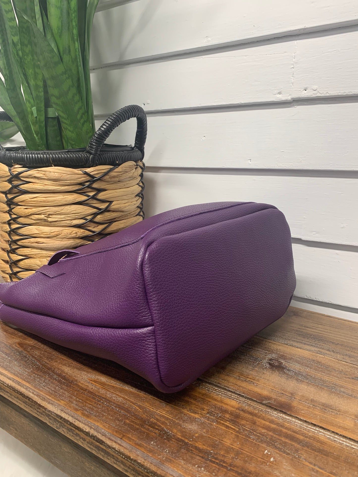 Jasper Bucket bag, Purple Italian pebble grain leather