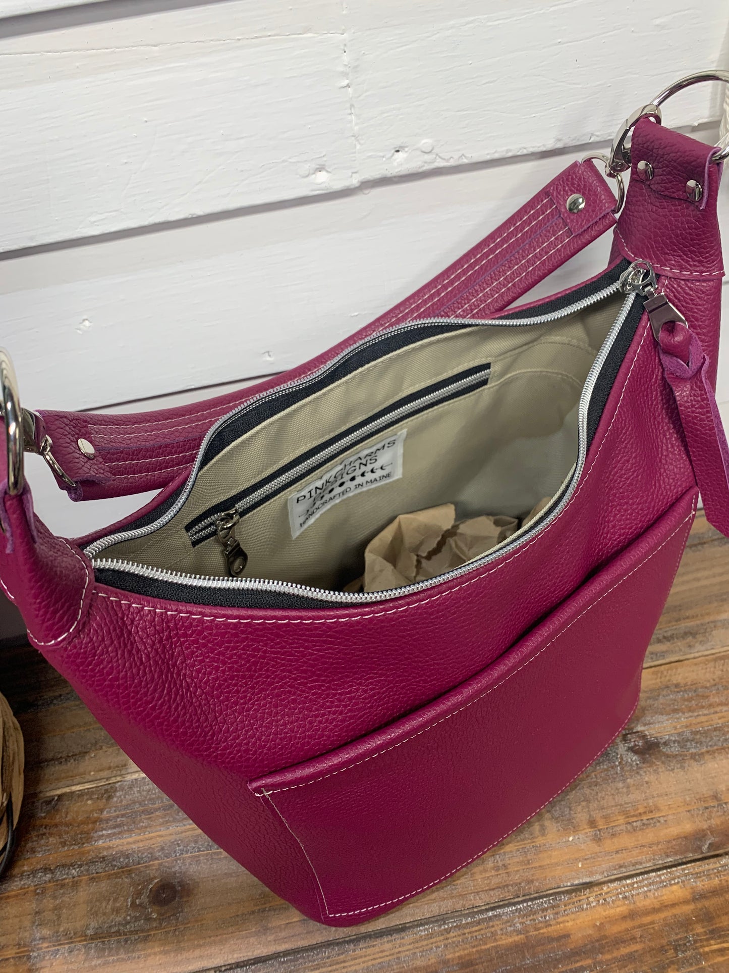 Jasper Bucket bag, Berry Italian pebble grain leather