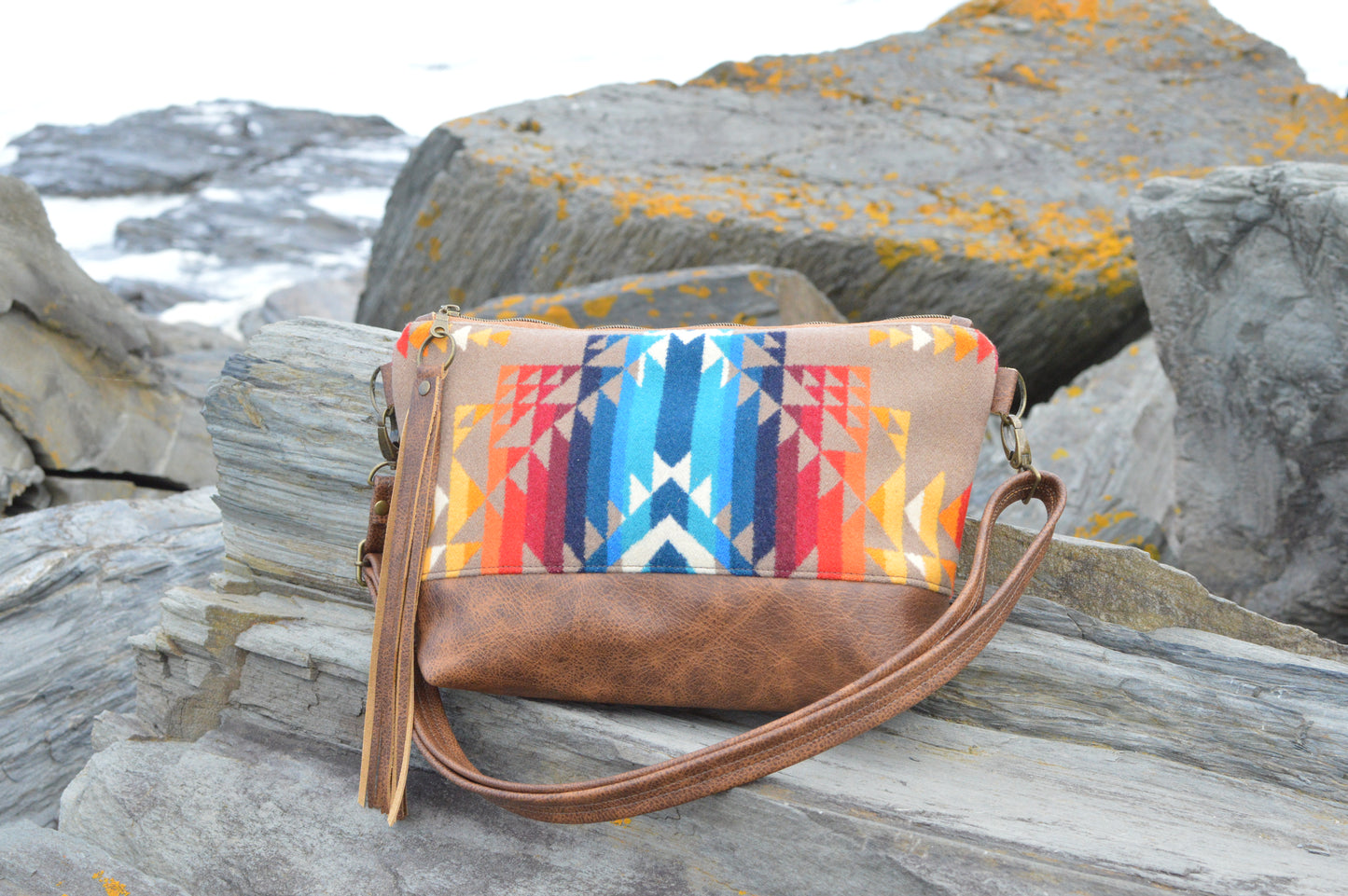 XL Ruby crossbody bag, Pilot Rock wool, saddle brown genuine leather