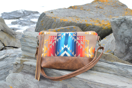 XL Ruby crossbody bag, Pilot Rock wool, saddle brown genuine leather