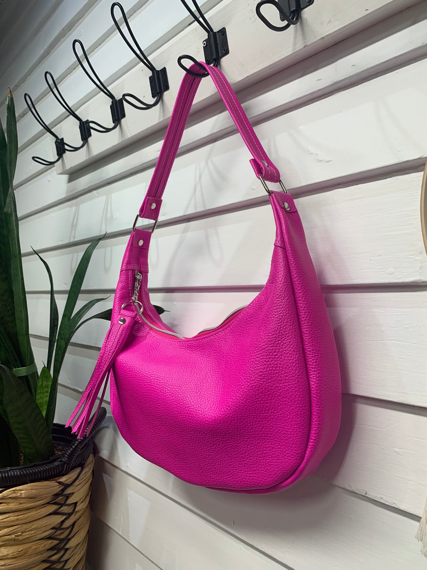Garnet small hobo bag Dream Pink Italian leather, shoulder strap