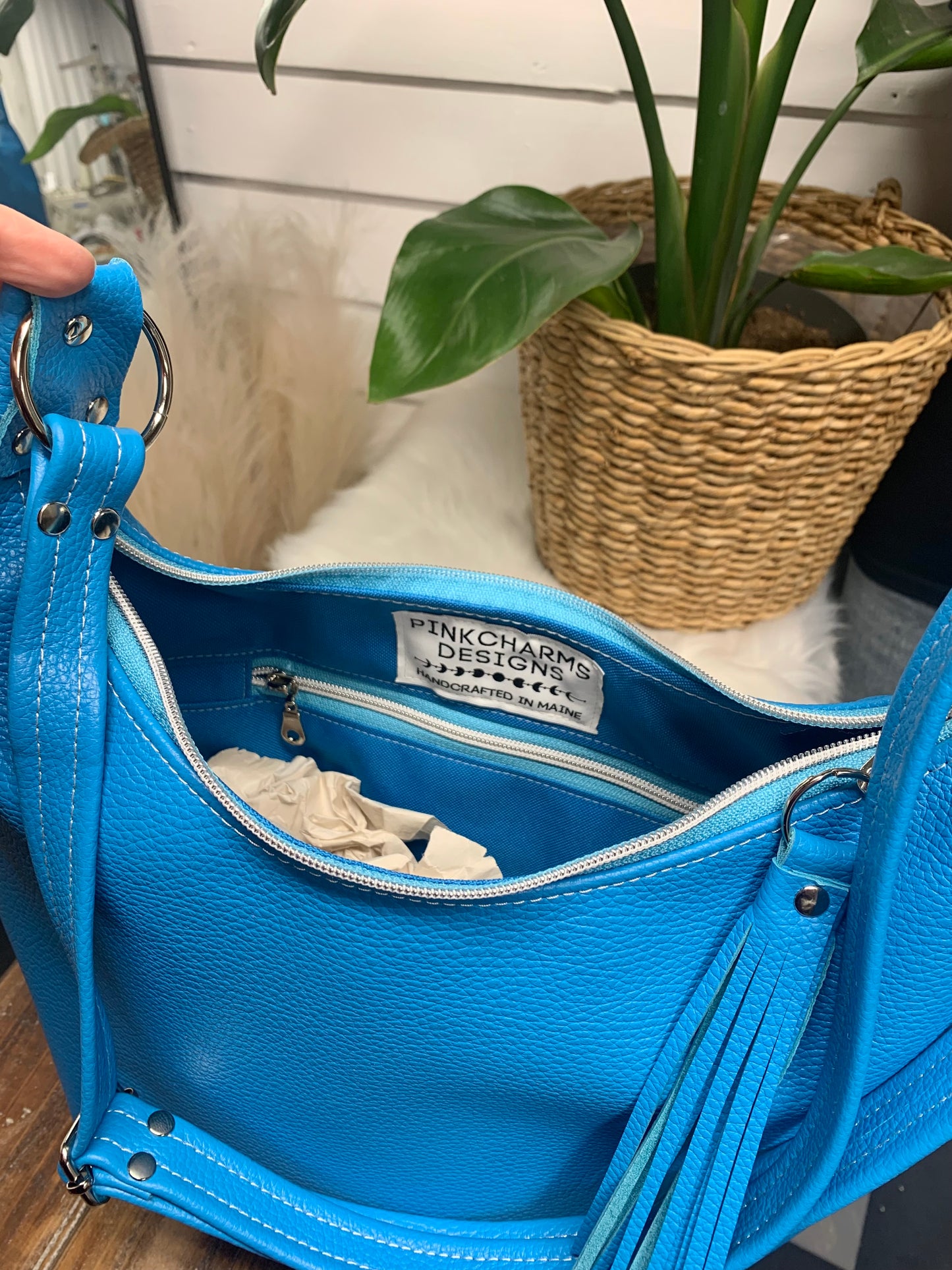 Onyx hobo bag Bright Blue Italian leather crossbody