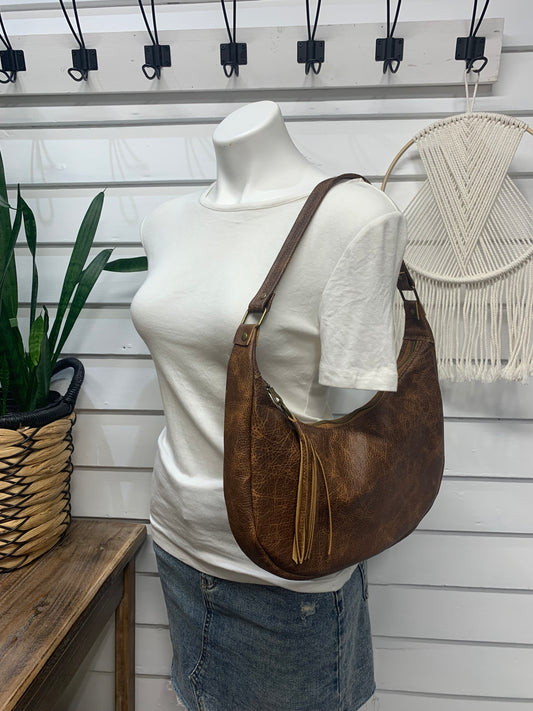 Garnet small hobo bag Saddle brown leather, shoulder strap
