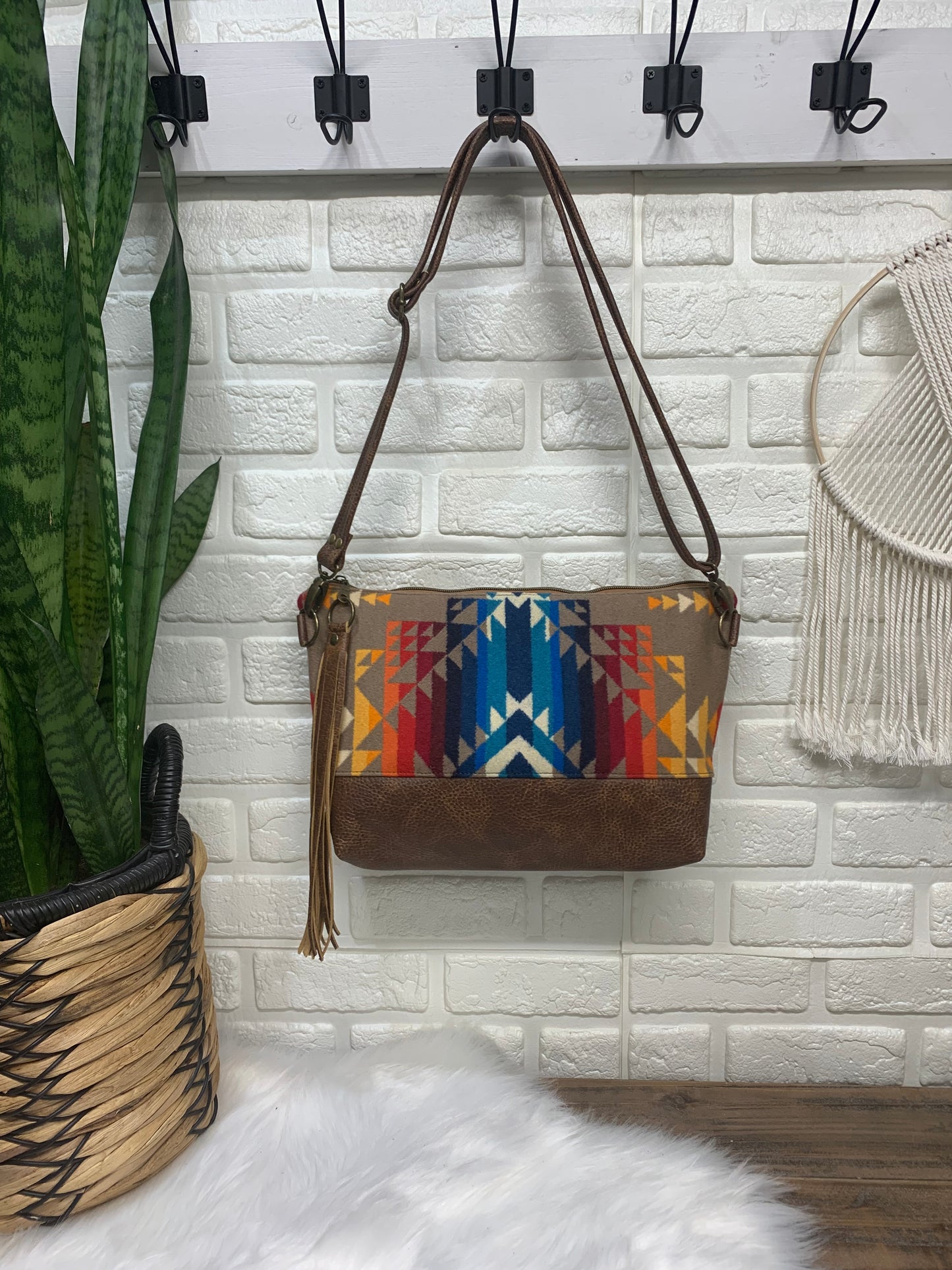 XL Ruby crossbody bag, Pilot Rock wool, saddle brown genuine leather