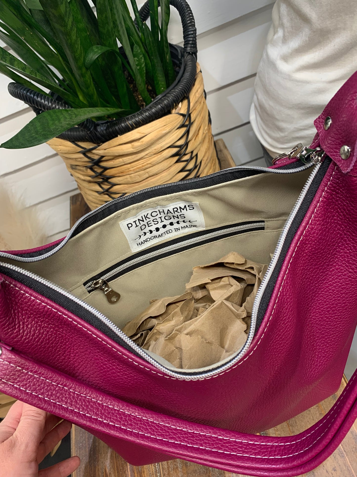 Onyx hobo bag, Berry Italian pebble grain leather crossbody
