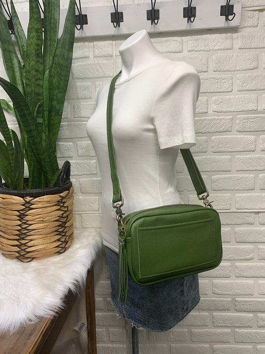 Emerald crossbody bag, Olive green Italian pebble grain leather