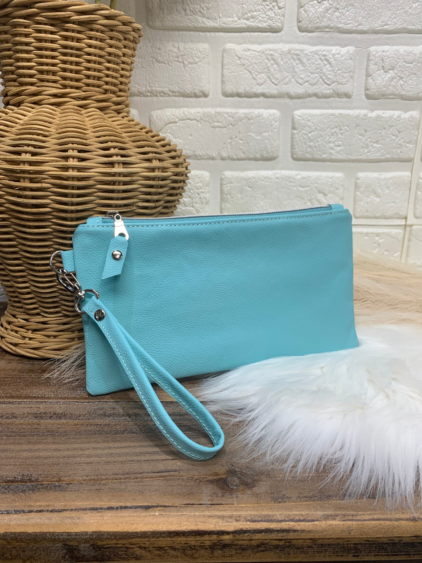 Aqua Leather wristlet wallet clutch
