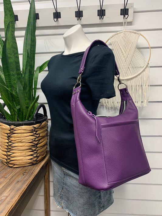 Jasper Bucket bag, Purple Italian pebble grain leather