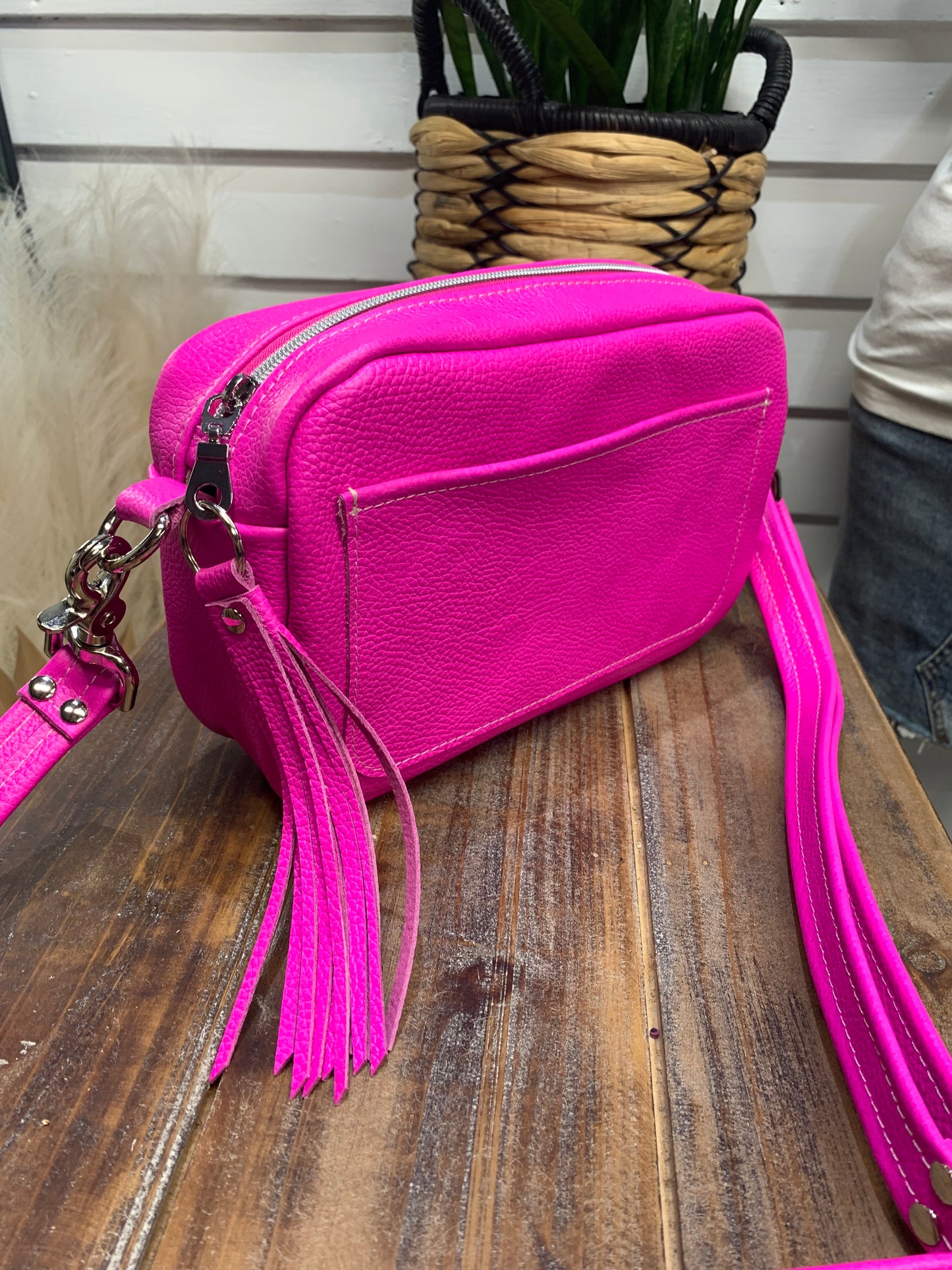 Emerald crossbody bag, Dream Pink Italian pebble grain leather