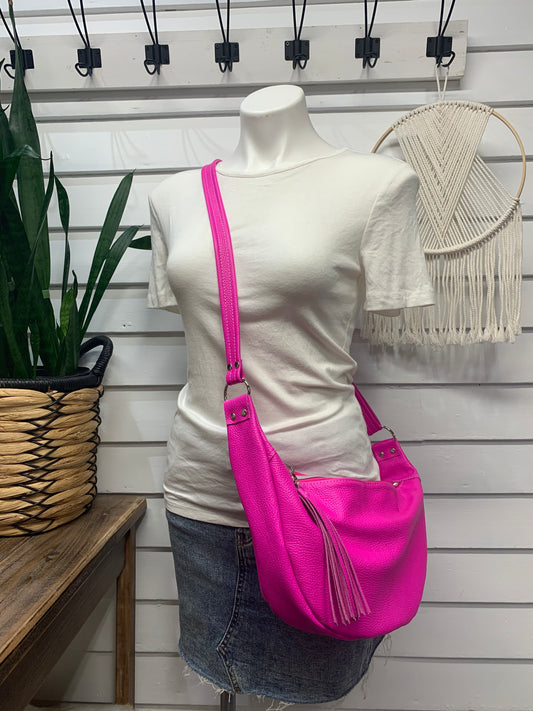 Half moon crossbody hobo bag Dream Pink Italian leather