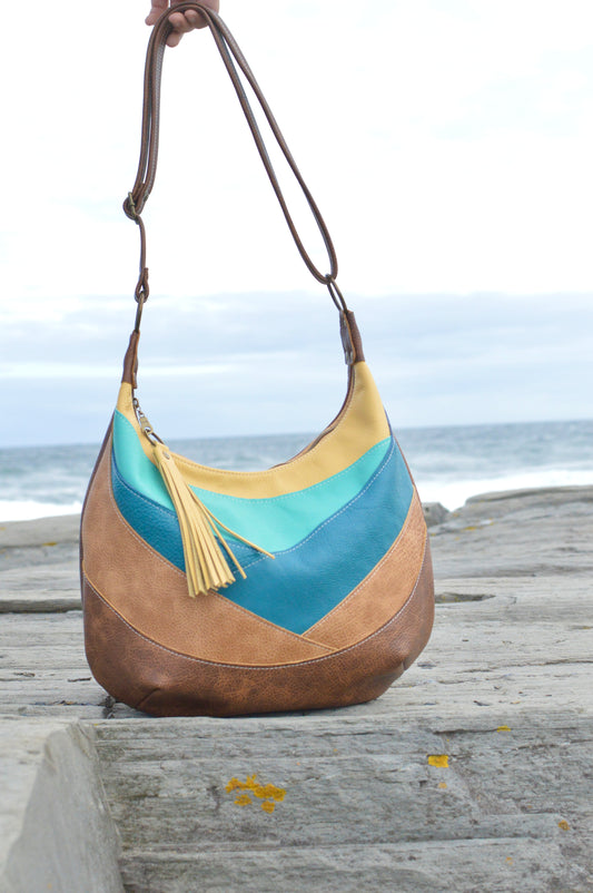 Patchwork leather hobo bag, beach