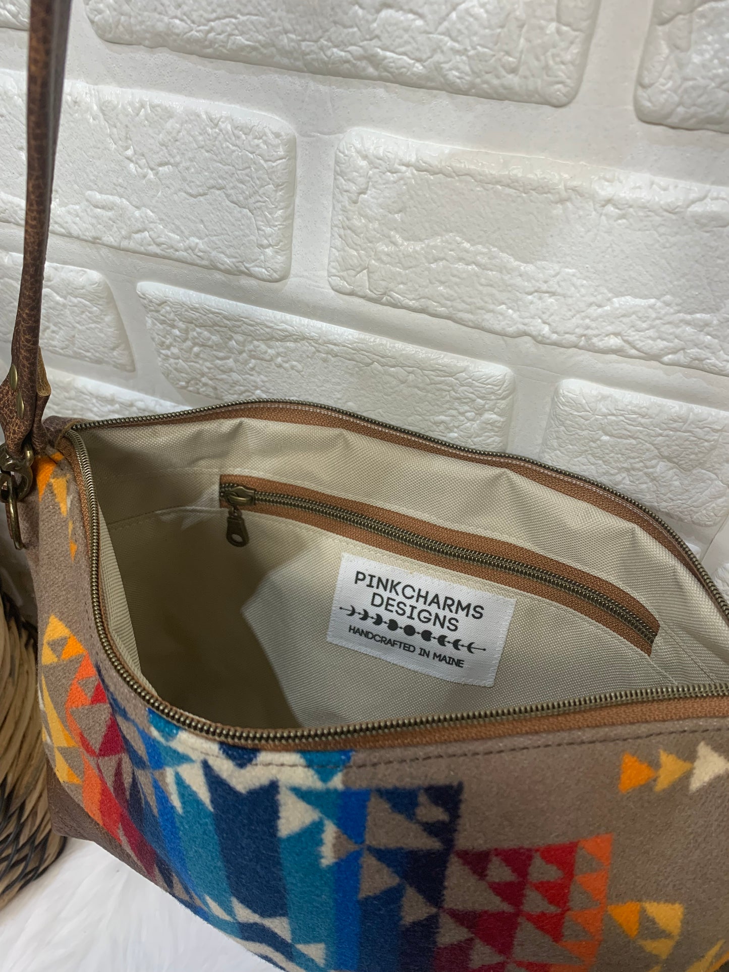 XL Ruby crossbody bag, Pilot Rock wool, saddle brown genuine leather