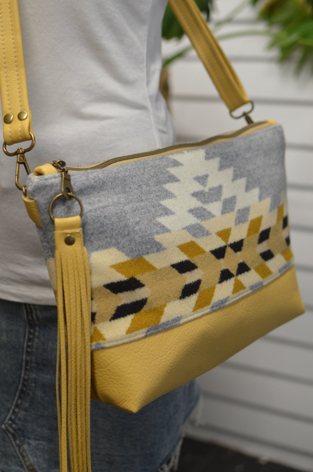 XL Ruby crossbody bag, Rancho Arroyo silver wool, yellow leather