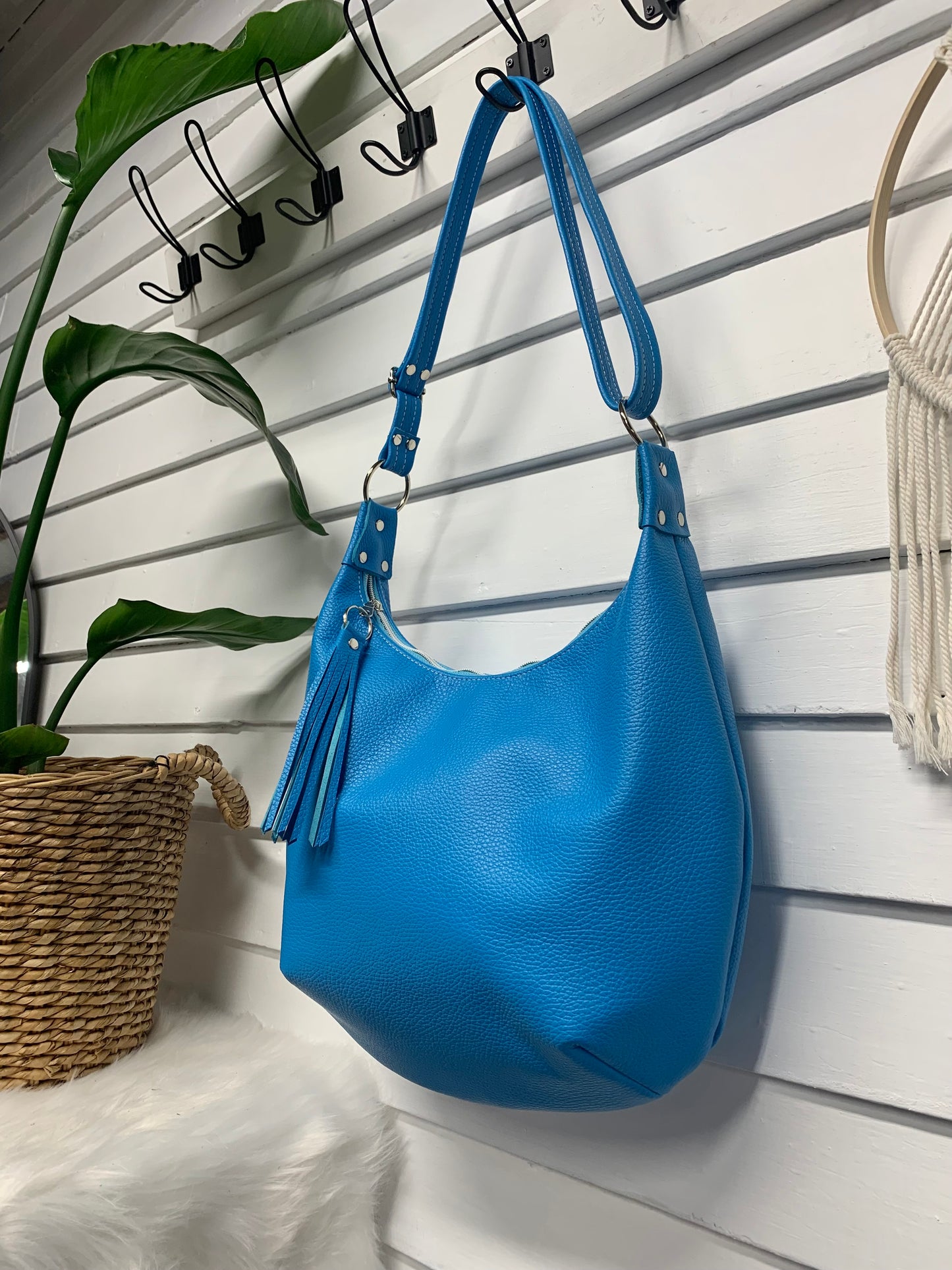 Onyx hobo bag Bright Blue Italian leather crossbody