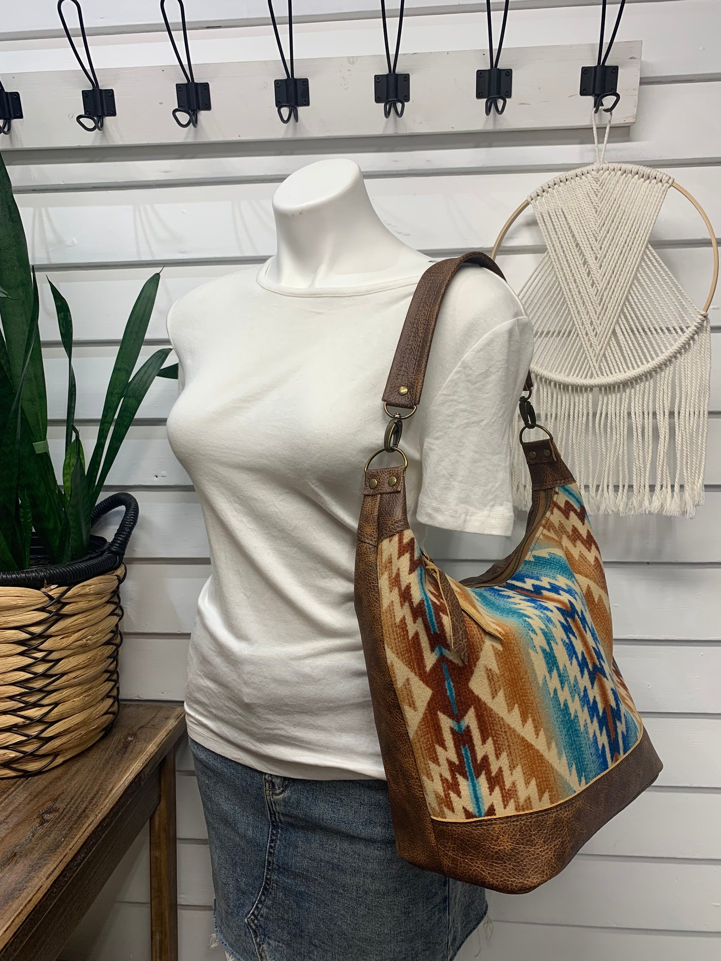 Jasper Bucket bag, Pagosa Springs wool, saddle brown leather
