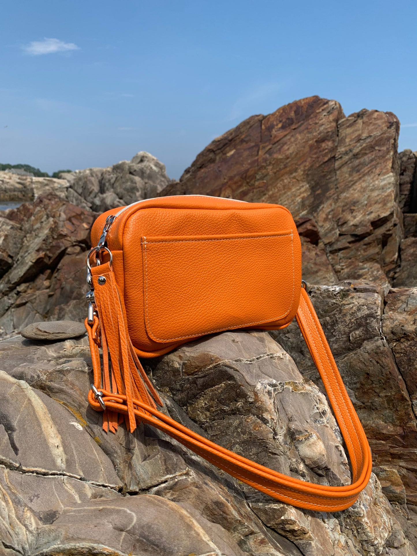 Emerald crossbody bag, Orange Italian pebble grain leather