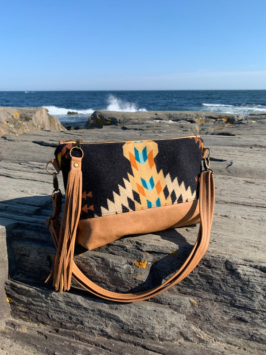 XL Ruby crossbody bag, Rancho Arroyo wool, caramel genuine leather