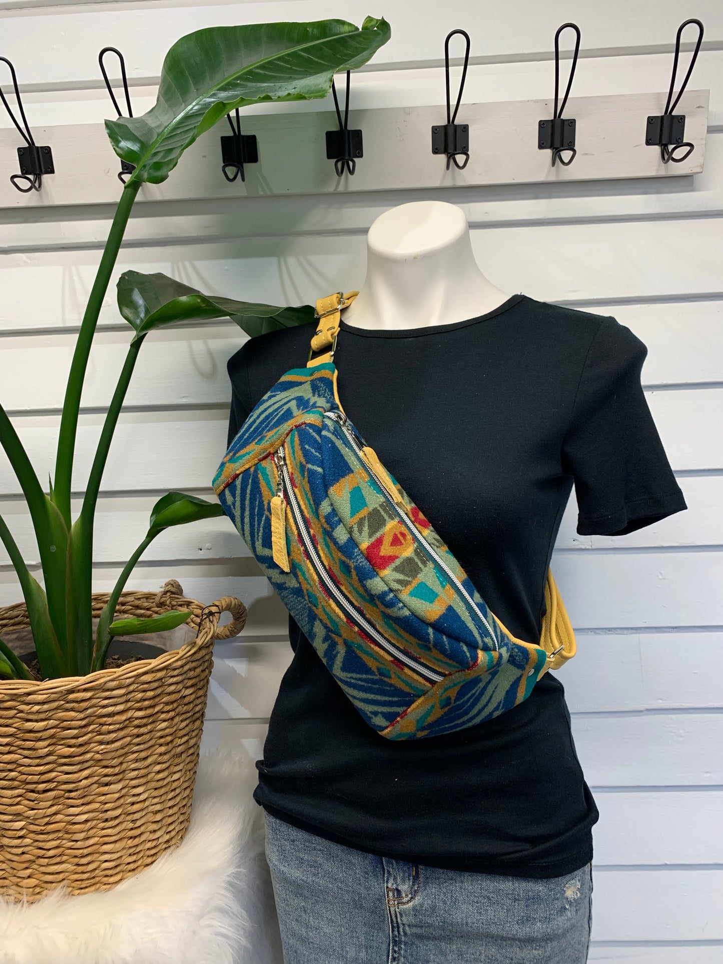 Jade Sling bag Echo Peaks wool and yellow leather crossbody bag