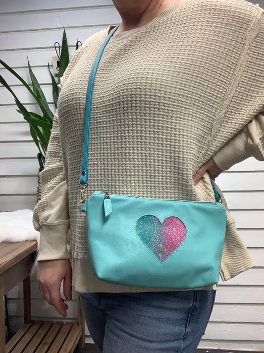 Ruby crossbody bag Oscha Maui wrap scrap heart, Aqua pebble grain leather
