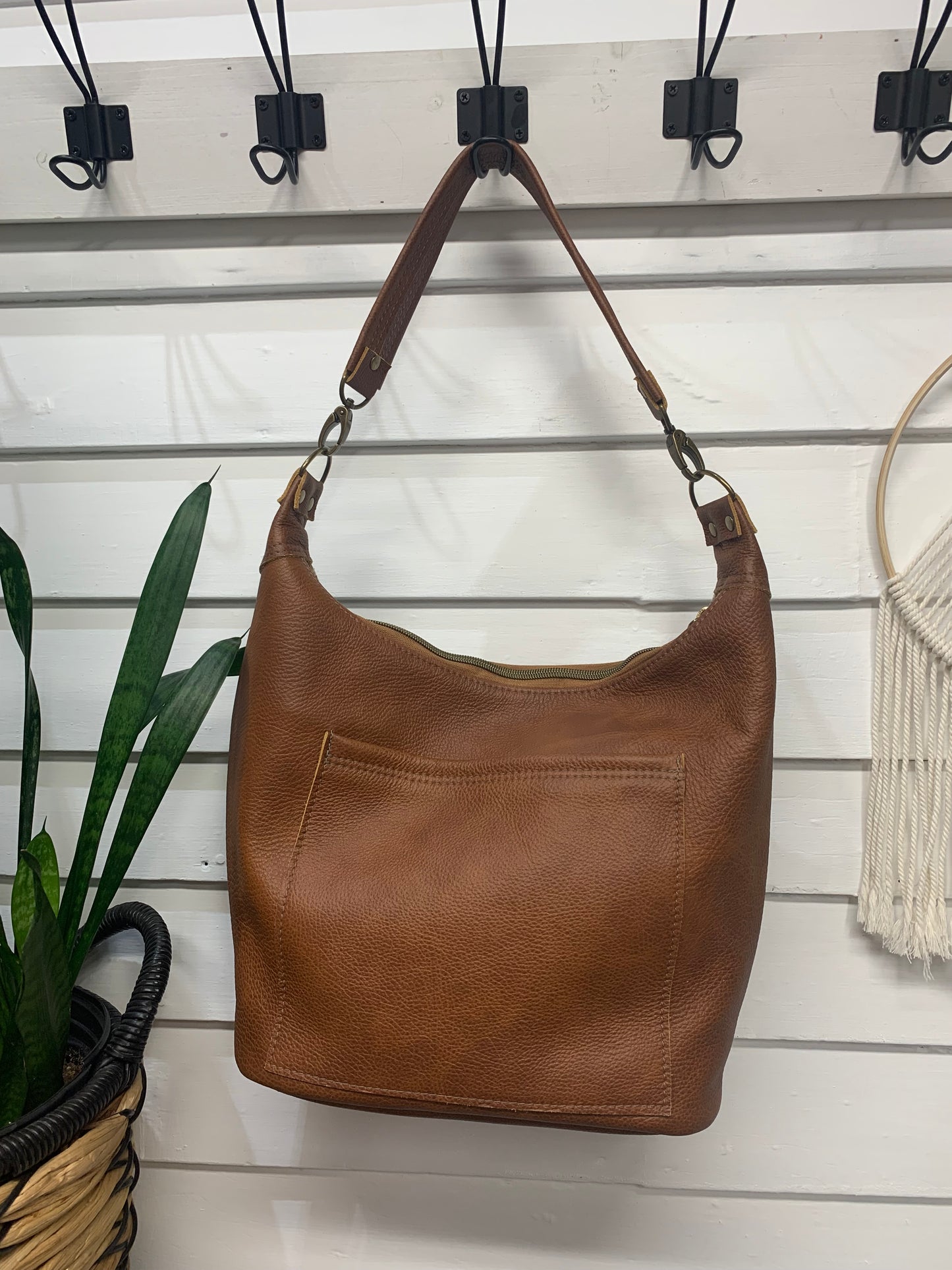 Jasper Bucket bag, Mesilla wool, spice brown leather