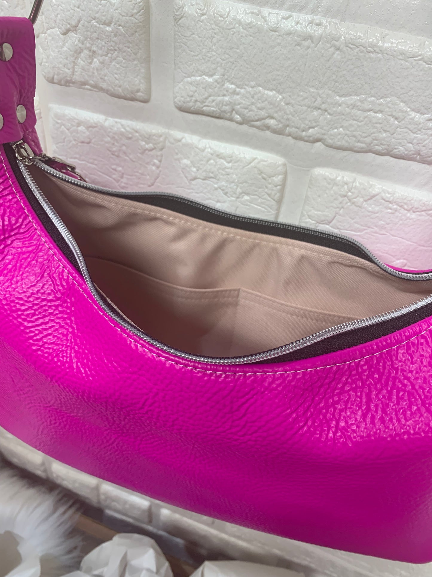 Small hobo bag Dream Pink Italian leather, shoulder strap