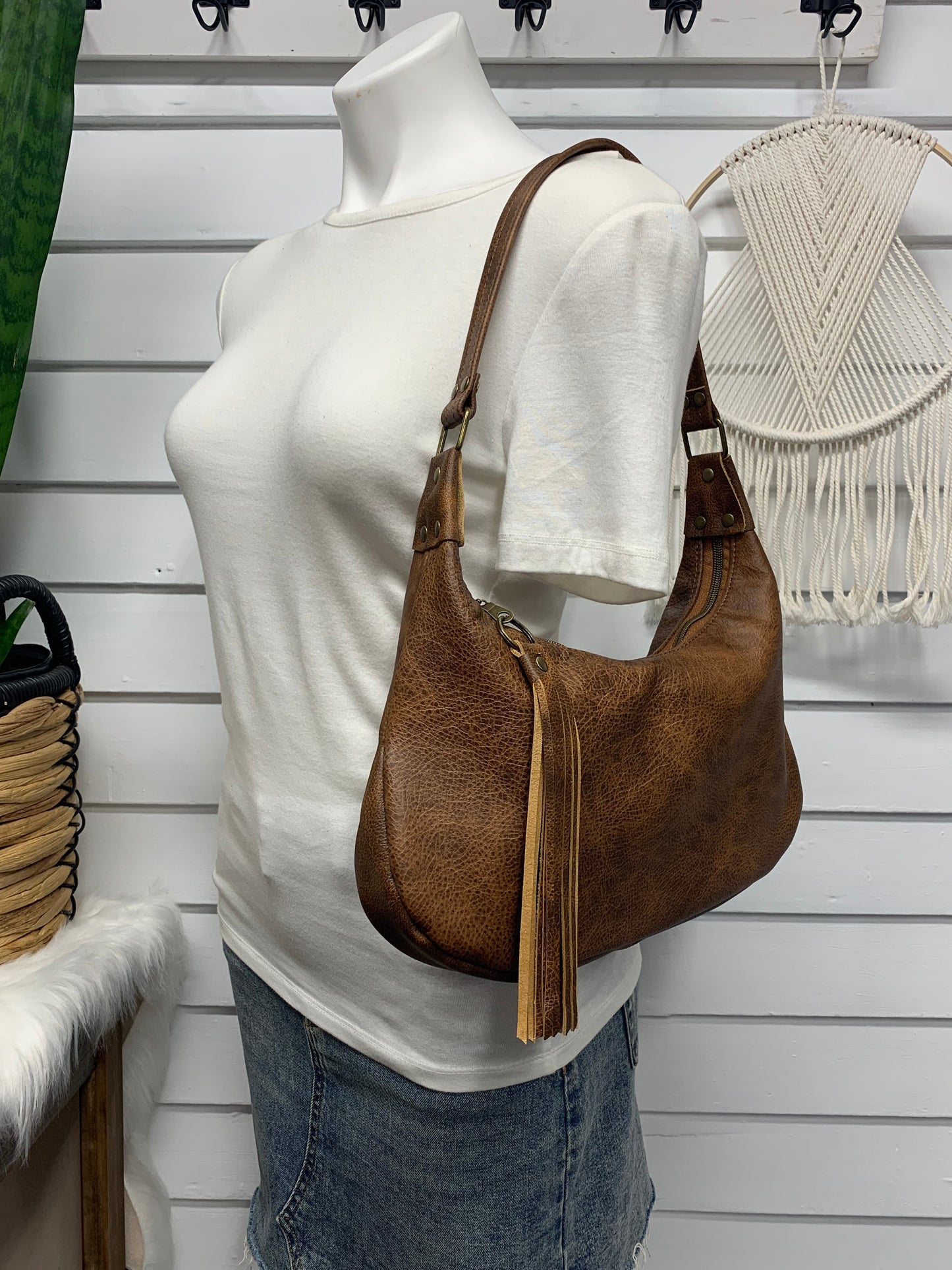 Small hobo bag Saddle brown leather, shoulder strap